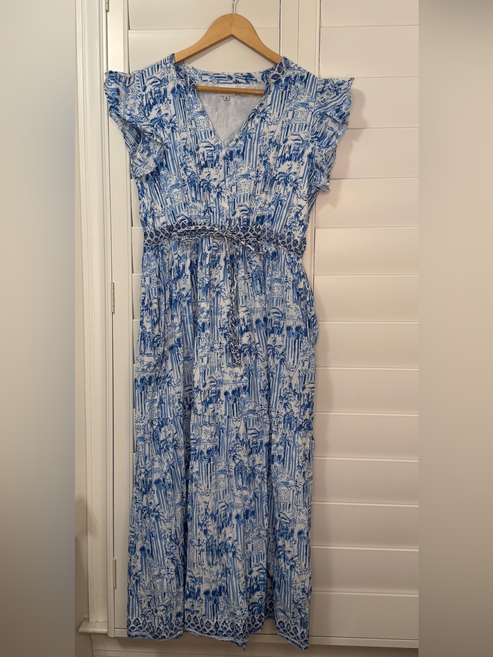 Charlee blue/white printed midi dress